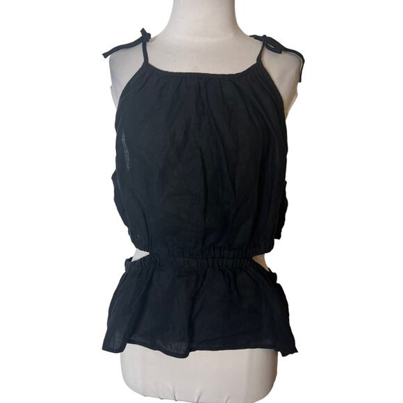 NWT J. Crew Cutout linen tank top black sz L - Picture 7 of 7